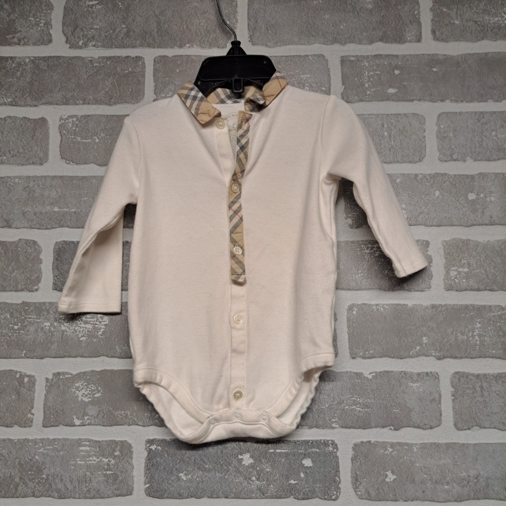 Burberry Baby Collared Long Sleee Polo Romper Snap Closure 6 Months